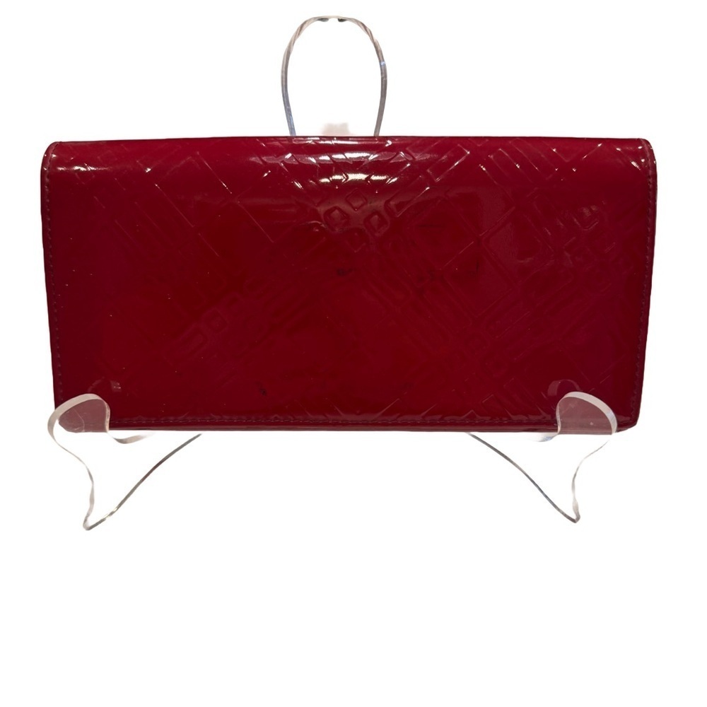 BURBERRY Nova Check Patent Leather Bi-fold Long Wallet Red